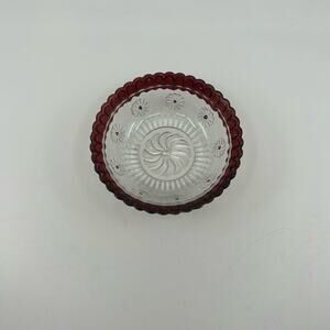 VTG Ruby/Clear Glass Candy Dish Small Bowl Flower Design Watermelon Collection